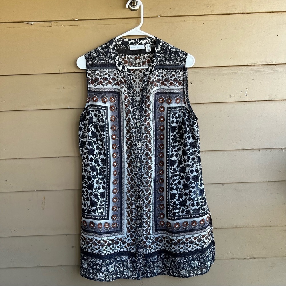 Susan Graver Boho Floral Sheer Tunic Top - Size Small